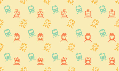 Fototapeta premium Seamless pattern with colorful minimalist train icons on a yellow background for transportation design