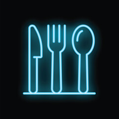 Fork knife and spoon cutlery neon light sign representing restaurants and dining