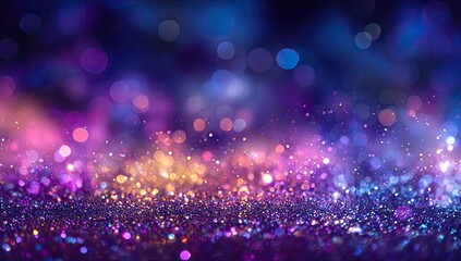 Fototapeta premium Shimmering abstract bokeh lights in purple, pink, and gold hues