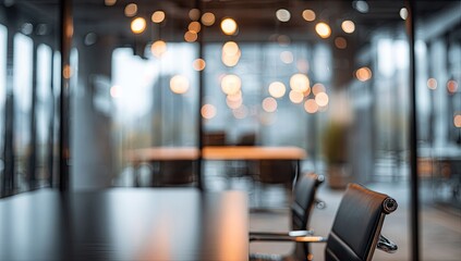 Modern empty meeting room with blurred background and bokeh lights