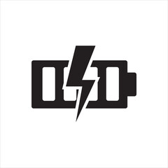 Power battery bolt icon. Rectangular battery with bolt, ideal for fast-charge, electronics, and app UI graphics.