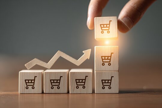 Stacking shopping cart blocks to show business growth