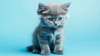 A small kitten sitting on a blue surface, great for pet or animal themed projects