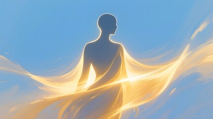 Silhouette  with Golden Energy for Spiritual Awakening
