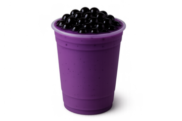 Purple ube smoothie with tapioca pearls, refreshing boba tea drink on transparent background