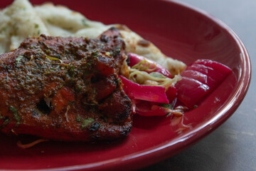 Traditional Indian Food, Tandoori Chicken with Garlic Naan