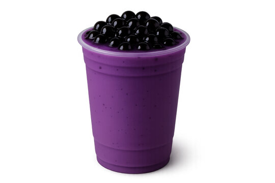 Purple ube smoothie with tapioca pearls, refreshing boba tea drink on transparent background