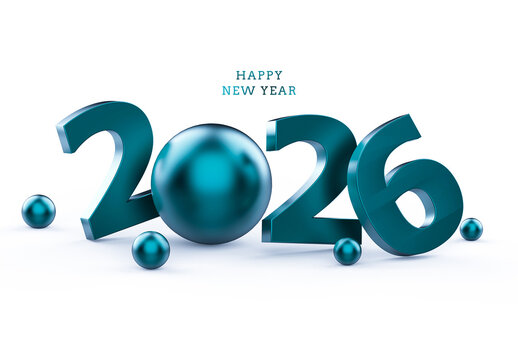 Luxury Teal 3D Rendering Metallic 2026 Happy New Year Background Template