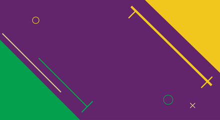 Abstract Geometric Background in Memphis Style. Vibrant Purple, Green, and Gold Retro Pattern for Design and Banner Use.