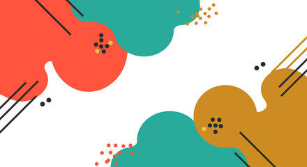 Modern Abstract Background with Fluid Shapes and Memphis Style Elements. White Blank Frame Template for Presentation or Banner Design.