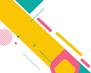 Abstract Geometric Background with Memphis Style Shapes. Dynamic Modern Design in Yellow, Pink, and Turquoise for Banners, Templates, and Presentations.