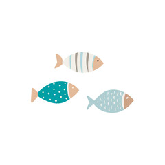 School of fish icon. Group of three swimming fish, perfect for schooling, ocean, seafood, and seamless patterns