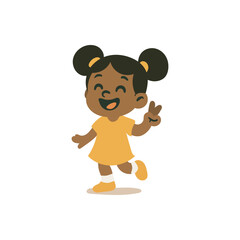 Happy girl character vector illustration. Cute smiling girl waving hand, suitable for kids illustration or family concept.