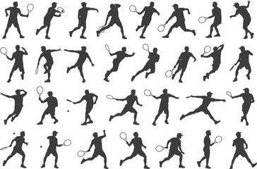 Fototapeta premium Tennis players silhouettes collection vector illustration sport activity