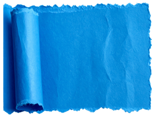 Rolled Blue Paper Sheet Isolated on a Transparent Background for Mockups, Textured Design Elements, and Arts and Crafts Projects