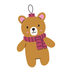 Cute bear ornament with a pink scarf, perfect for festive decorations during the winter season