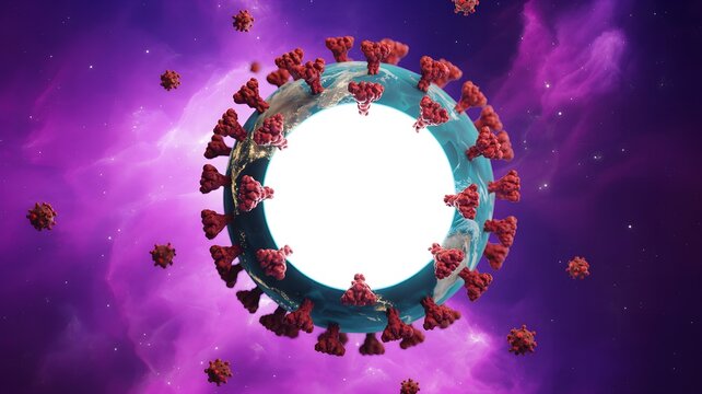 Coronavirus particles surrounding planet Earth in space