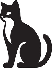 Cat silhouette sitting looking left vector, Elegant feline animal black graphic
