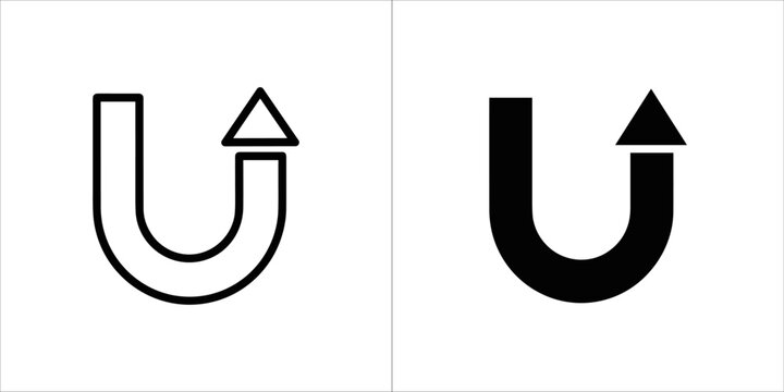 U shape with arrow pointing up, outline and solid icon