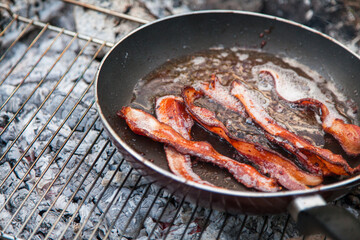 frying pan with bacon