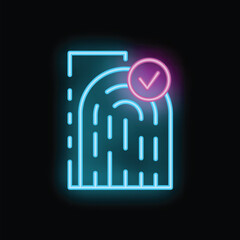 Fingerprint scan showing accepted access with checkmark icon in neon style