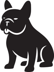 French bulldog sitting tongue out silhouette, Black pet dog vector graphic art