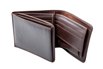 Brown leather wallet with open compartments cut out