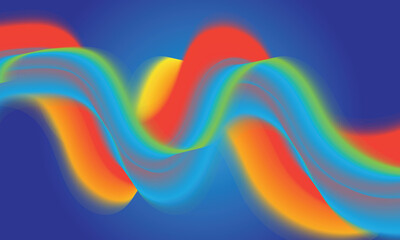 Vibrant abstract digital art featuring a colorful wavy fluid gradient flowing across a deep blue background creating a dynamic visual effect