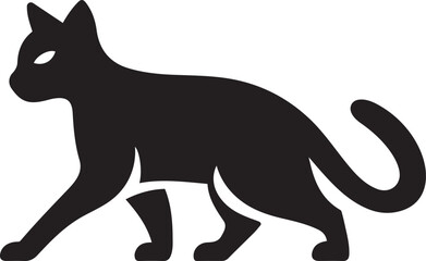 Walking cat silhouette on white background, Simple black cat pet vector design