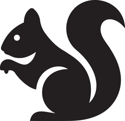 Squirrel silhouette holding nut animal, Forest wildlife vector black art