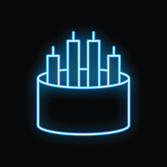 Neon blue icon of optic fiber cable glowing on black background