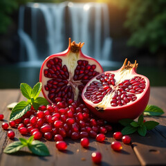 pomegranate on wooden background