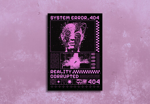 Neo-Tech Brutalist Cyberpunk Error Poster Template