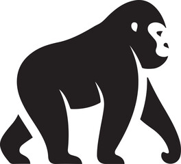 Walking gorilla silhouette on white background, Black gorilla vector wild animal