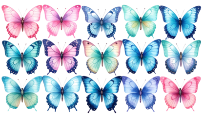 Assorted Tropical Butterflies Set, Transparent PNG