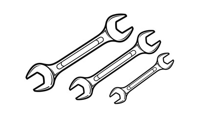 Four different-sized open-end wrenches arranged on a white background.