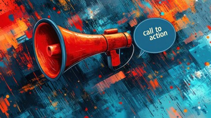 Bright colors and a loudspeaker invite viewers to take action and engage creatively