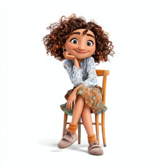 Girl Sitting on Chair &ndash; Whimsical Illustration