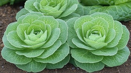 Fototapeta premium Fresh romaine lettuces thrive in a garden with vibrant green leaves under sunlight