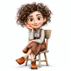 Girl Sitting on Chair &ndash; Whimsical Illustration