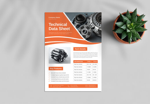 Modern Technical Specification Flyer Template for Product Data Sheet