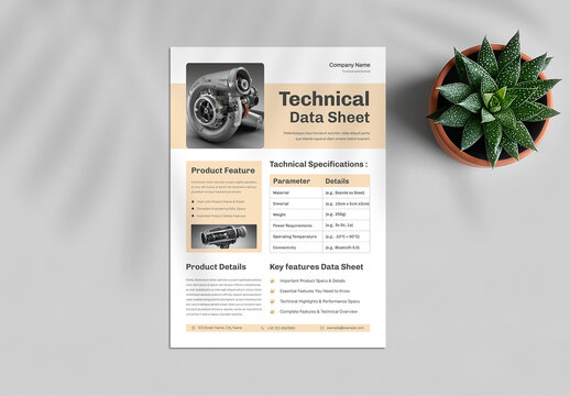 Editable Technical Data Flyer Template for Product Information Sheet