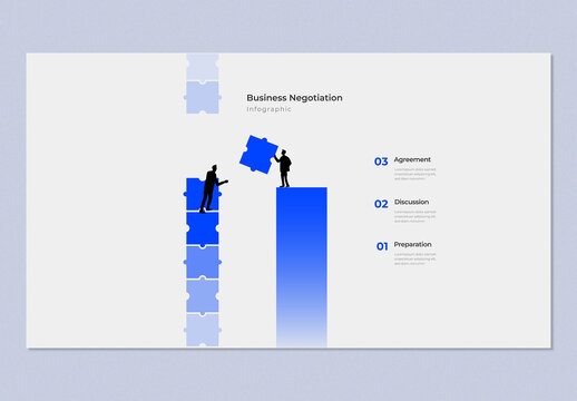 3 Steps Business Negotiation Puzzle Infographic with Blue Illustration