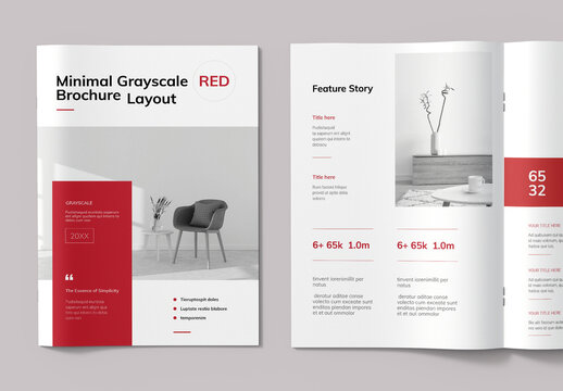 Minimal Grayscale Brochure Layout with Red Accents