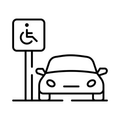 Car parked at disabled parking spot indicating accessibility area.