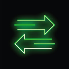 Two bright green neon arrows are pointing in opposite directions, symbolizing a difficult decision or a two way process