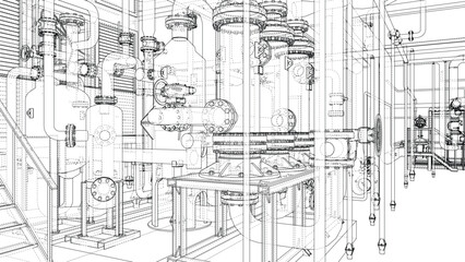 Industrial Machinery Blueprint. Vector
