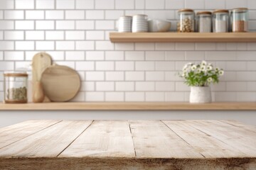 Rustic wooden surface in a bright, modern kitchen setting