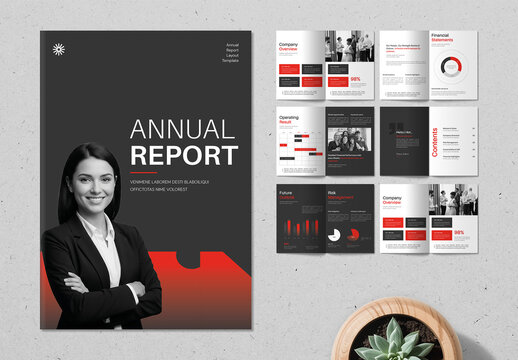 Modern Annual Report & Financial Statement Template with Red Accents
