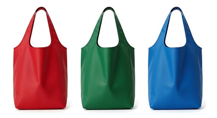Three colorful tote bags on a white background
